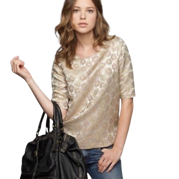 J. Crew Silk Blend Metallic Gold Brocade Top - 2 - Picture 14 of 14